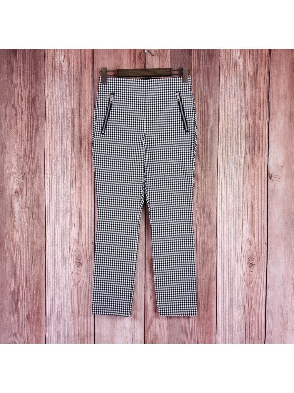 Rag & Bone Womens Size 6 Simone Gingham Zip Pocket Ankle Pants Black White